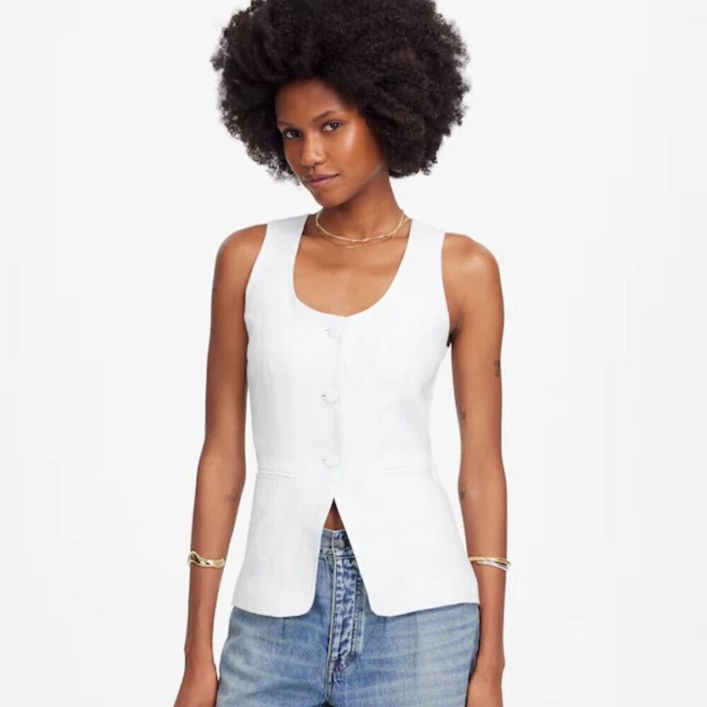 NWT Madewell White Linen Scoopneck Cutaway Vest - Size: 10